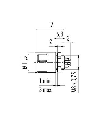 Scale drawing 99 9227 400 08 - Snap-In Male panel mount connector, Contacts: 8, unshielded, solder, IP67