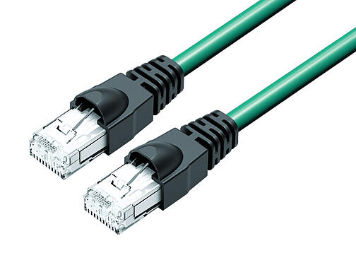 Illustration 77 9753 9753 34708-0060 - RJ45/RJ45 Connecting cable 2 RJ45 connector, Contacts: 8, shielded, crimping, IP20, Ethernet CAT5e, TPE, blue/green, 4 x 2 x AWG 24, 0.6 m