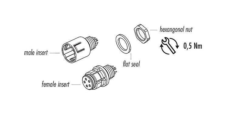 Component part drawing 99 9227 400 08 - Snap-In Male panel mount connector, Contacts: 8, unshielded, solder, IP67