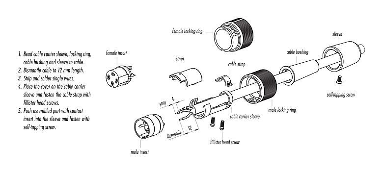 Instructions de montage 99 0609 00 04 - Baïonnette Connecteur mâle, Contacts: 4, 3,0-6,0 mm, non blindé, souder, IP40