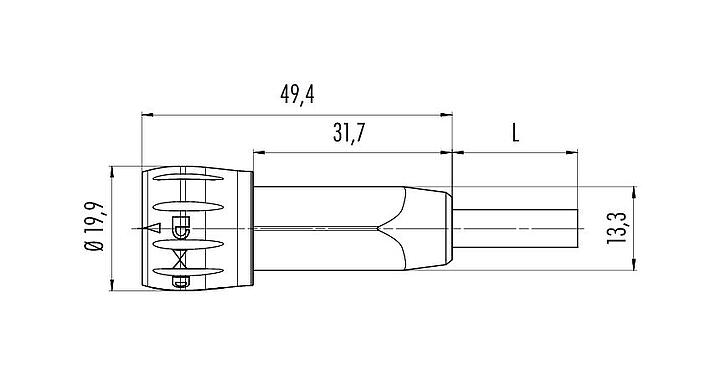 Dibujo a escala 77 6005 0000 20008-0500 - Bayoneta Conector de cable macho, Número de contactos: 8, sin blindaje, soldadura, IP67, PVC, gris, 8 x 0,25 mm², 5 m