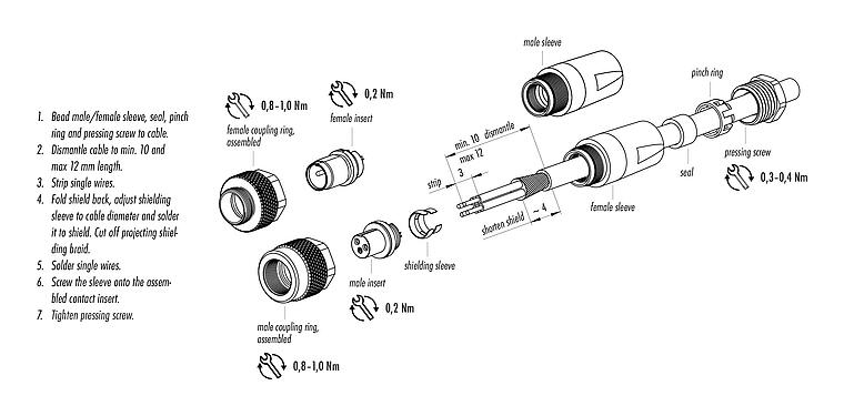 Instrucción de montaje 99 0405 10 03 - M9 Conector de cable macho, Número de contactos: 3, 3,5-5,0 mm, blindable, soldadura, IP67