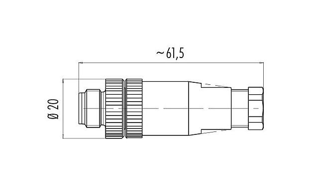 Dibujo a escala 99 2429 12 03 - 1/2 UNF Conector de cable macho, Número de contactos: 2+PE, 6,0-8,0 mm, sin blindaje, tornillo extraíble, IP67, UL