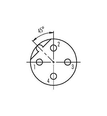 Disposición de los contactos (lado de la conexión) 99 0430 165 04 - M12 Conector hembra en ángulo, Número de contactos: 4, 6,0-8,0 mm, sin blindaje, tornillo extraíble, IP67, UL