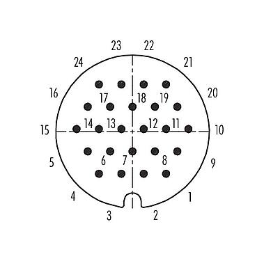Disposición de los contactos (lado de la conexión) 99 0737 02 24 - RD30 Conector de cable macho, Número de contactos: 24, 12,0-14,0 mm, sin blindaje, soldadura, IP65