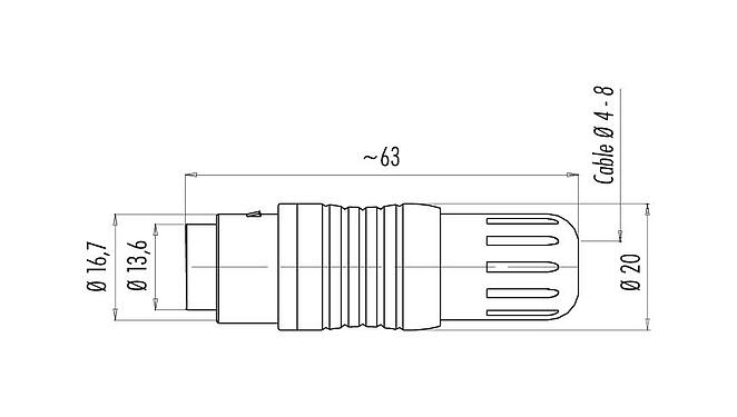 Dibujo a escala 99 4837 00 14 - Push Pull Conector de cable macho, Número de contactos: 14, 4,0-8,0 mm, blindable, soldadura, IP67