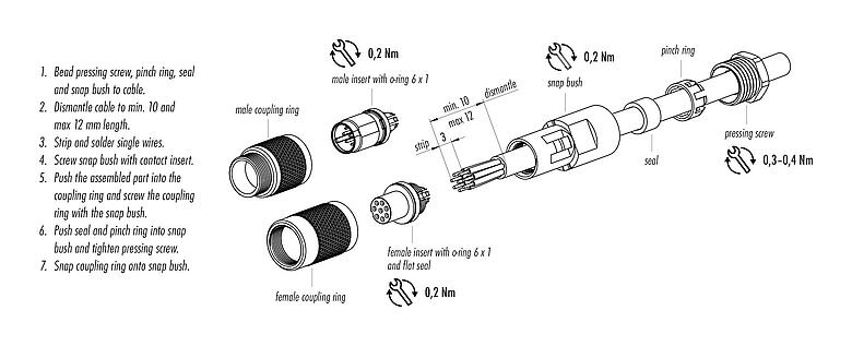 Instrucción de montaje 99 0405 00 03 - M9 Conector de cable macho, Número de contactos: 3, 3,5-5,0 mm, sin blindaje, soldadura, IP67