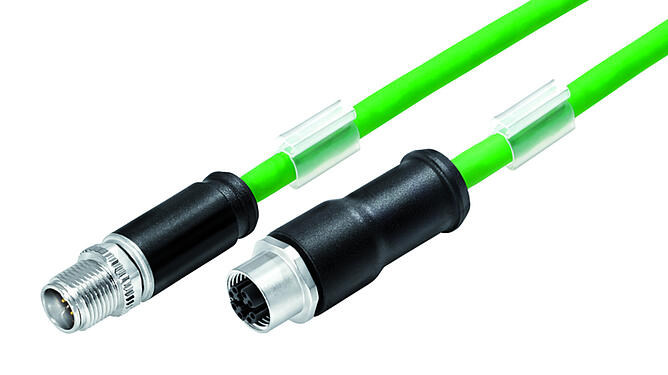 Ilustración 79 9724 050 08 - M12/M12 Cable de conexión conector de cable macho - conector de cable hembra, Número de contactos: 8, blindado, moldeado en el cable, IP67, UL, PUR, verde, AWG 26/7, 5 m