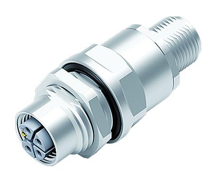 Illustration M12 Lead-through for control cabinet, Contacts: 4+FE, shielded, pluggable, IP67, UL 2238, M12x1.0, Rear mounting