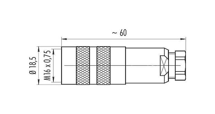 Scale drawing 99 5114 700 05 - M16 Female cable connector, Contacts: 5 (05-a), 4.0-6.0 mm, shieldable, crimping (Crimp contacts must be ordered separately), IP67, UL