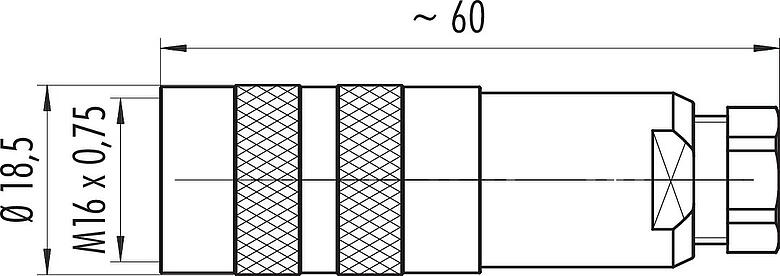 Dibujo a escala M16 Conector de cable hembra, Número de contactos: 8 (08-a), 4,0-6,0 mm, blindable, crimpado (los contactos de crimpado deben pedirse por separado), IP68, UL 2238, Cumple con AISG