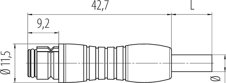 Dessin coté Snap-In Connecteur femelle, Contacts: 8, non blindé, surmoulé sur le câble, IP67, UL 2238, PUR, noir, 8 x 0,25 mm², 2 m