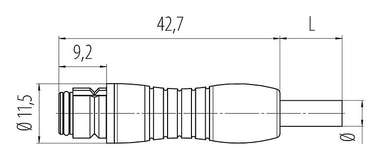 Dibujo a escala 77 7406 0000 50004-0200 - Snap-In Conector de cable hembra, Número de contactos: 4, sin blindaje, moldeado en el cable, IP67, PUR, negro, 4 x 0,25 mm², 2 m