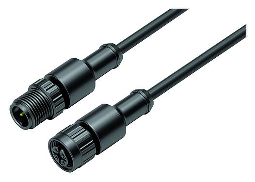 Ilustración 77 3420 3419 50003-0100 - M12/M12 Cable de conexión conector de cable macho - conector de cable hembra, Número de contactos: 3, sin blindaje, moldeado en el cable, IP69K, UL, PUR, negro, 3 x 0,34 mm², 1 m