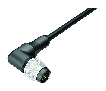 Illustration M16 Male angled connector, Contacts: 6, unshielded, moulded on the cable, IP67, PUR, black, 6 x 0.25 mm², 5 m