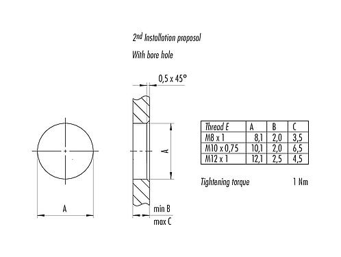 Assembly instructions / Panel cut-out 86 6518 1100 00004 - M8 Female panel mount connector, Contacts: 4, unshielded, THT, IP67, UL, M12x1.0, front fastened