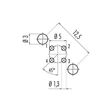 Conductor layout 86 0536 1120 00404 - M12 Female panel mount connector, Contacts: 4, shieldable, THT, IP67, UL, PG 9, front fastened