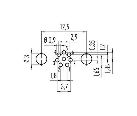 Conductor layout 09 3426 82 08 - M8 Female panel mount connector, Contacts: 8, shieldable, THT, IP67, M10x0.75, front fastened