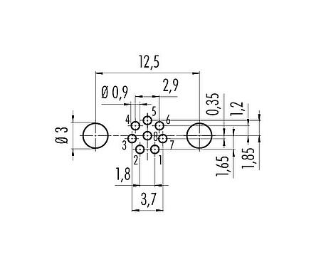 Conductor layout 86 6618 1121 00008 - M8 Female panel mount connector, Contacts: 8, shieldable, THT, IP67, UL, M10x0.75, Front mounting