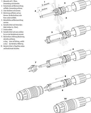 Instrucción de montaje 99 4834 00 12 - Empujar tirar Conector de cable hembra, Número de contactos: 12, 4,0-8,0 mm, blindable, soldadura, IP67