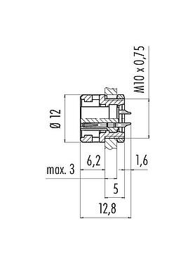 Scale drawing Bayonet Female panel mount connector, Contacts: 8, unshielded, solder, IP40, M10x0.75, Front mounting