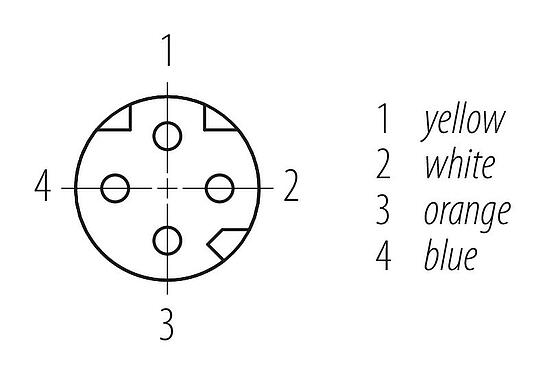 Disposición de los contactos (lado de la conexión) M8 Toma de brida, Número de contactos: 4, sin blindaje, hilos, IP67, M8x1,0, Montaje en pared