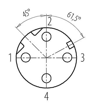 Disposition des contacts (Côté plug-in) 99 3728 810 04 - M12 Connecteur femelle, Contacts: 4, 5,0-8,0 mm, blindable, pince à visser, IP67, UL
