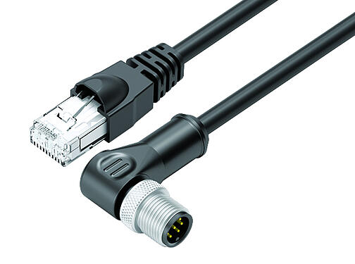 Ilustración 77 9753 3527 64708-0100 - M12/RJ45 Cable de conexión conector macho en ángulo - conector RJ45, Número de contactos: 8, blindado, moldeado/engarzado, IP67, Ethernet CAT5e, TPE, negro, 4 x 2 x AWG 24, 1 m