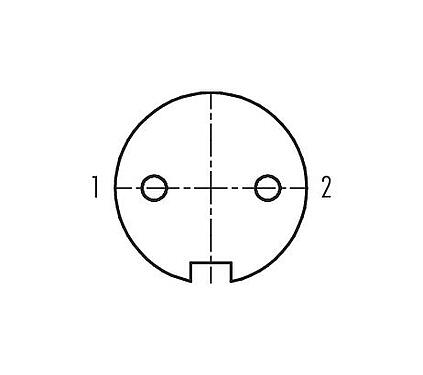 Disposición de los contactos (lado de la conexión) 99 0602 72 02 - Bayoneta Conector hembra en ángulo, Número de contactos: 2, 6,0-8,0 mm, sin blindaje, soldadura, IP40