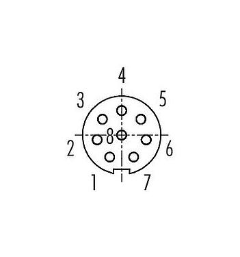 Contact arrangement (Plug-in side) M9 Female panel mount connector, Contacts: 8, unshielded, THT, M9x0,5, Front mounting