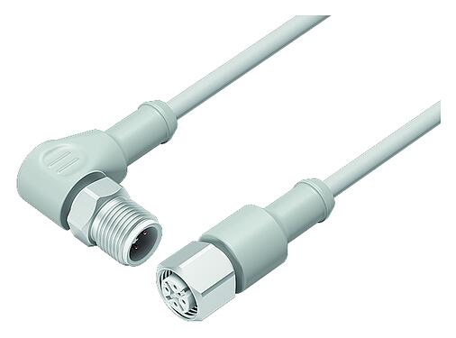 Ilustración M12 Cable de conexión conector macho aangular - conector de cable hembra, Número de contactos: 4, sin blindaje, moldeado en el cable, IP67/IP69K, UL 2238, Ecolab, PVC, gris, 4 x 0,34 mm², Industria alimentaria, Acero inoxidable, 2 m