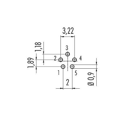 Conductor layout 09 0098 20 05 - M9 Female panel mount connector, Contacts: 5, unshielded, THT, IP40