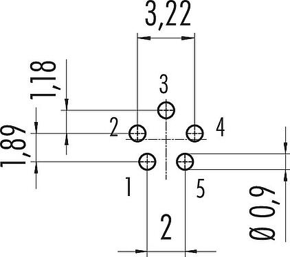 Disposition du conducteur M9 Embase femelle, Contacts: 5, non blindé, THT, IP40, M9x0,5, Montage frontal