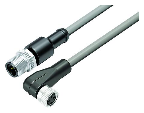 Illustration 77 3429 3408 20003-0200 - M12/M8 Male cable connector - female angled connector, Contacts: 3, unshielded, moulded on the cable, IP67, UL 2238, PVC, grey, 3 x 0.34 mm², 2 m
