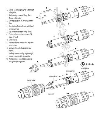 Assembly instructions 99 4829 00 08 - Push Pull Male cable connector, Contacts: 8, 4.0-8.0 mm, shieldable, solder, IP67