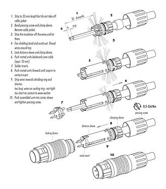 Instrucción de montaje Push Pull Conector de cable macho, Número de contactos: 19, 4,0-8,0 mm, blindable, soldadura, IP67