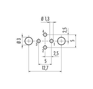 Conductor layout 86 0532 1121 00004 - M12 Female panel mount connector, Contacts: 4, shieldable, THT, IP68, UL 2238, PG 9, rear mounting