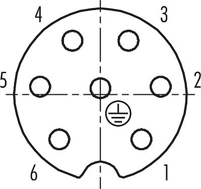 Contact arrangement (Plug-in side) RD24 Female angled connector, Contacts: 6+PE, 10.0-12.0 mm, unshielded, crimping (Crimp contacts must be ordered separately), IP67, UL, ESTI+, VDE, PG 13.5