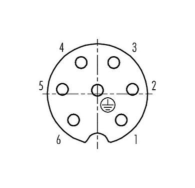 Disposition des contacts (Côté plug-in) 99 4202 14 07 - RD24 Connecteur femelle, Contacts: 6+PE, 10,0-12,0 mm, non blindé, sertir (Les contacts à sertir doivent être commandés séparément), IP67, UL, ESTI+, VDE, PG 13,5
