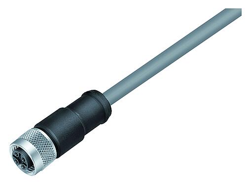 Ilustración M12 Conector de cable hembra, Número de contactos: 3, blindado, moldeado en el cable, IP67, UL 2238, PVC, gris, 3 x 0,34 mm², 10 m