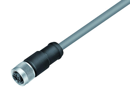Ilustración 77 3530 0000 20704-0200 - M12 Conector de cable hembra, Número de contactos: 4, blindado, moldeado en el cable, IP67, UL, PVC, gris, 4 x 0,34 mm², 2 m