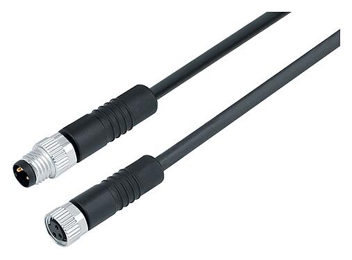 Ilustración 77 3406 3405 30003-0100 - M8/M8 Cable de conexión conector de cable macho - conector de cable hembra, Número de contactos: 3, sin blindaje, moldeado en el cable, IP67/IP69K, UL, TPE, negro, 3 x AWG 22, 1 m