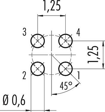Conductor layout M5 Female panel mount connector, Contacts: 4, unshielded, THT, IP67, M5x0.5, Rear mounting, potted
