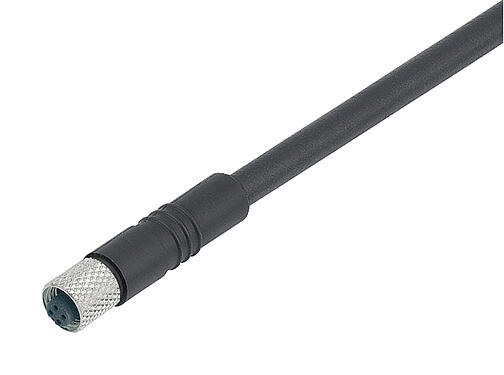 Illustration 77 3450 0000 50004-0500 - M5 Connecteur femelle, Contacts: 4, non blindé, surmoulé sur le câble, IP67, UL, M5x0,5, PUR, noir, 4 x 0,25 mm², 5 m