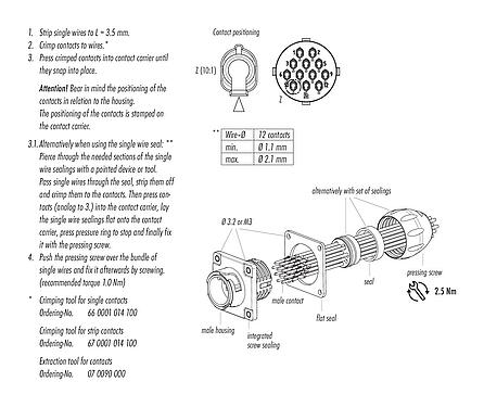 Assembly instructions 09 6520 200 12 - Bayonet Female panel mount connector, Contacts: 12, unshielded, crimping (Crimp contacts must be ordered separately), IP68/IP69K, UL 2238, VDE