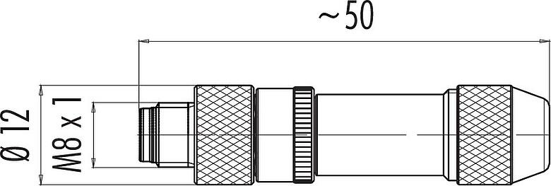 Dibujo a escala M8 Conector de cable macho, Número de contactos: 3, 3,5-5,0 mm, blindable, soldadura, IP67, UL 2238