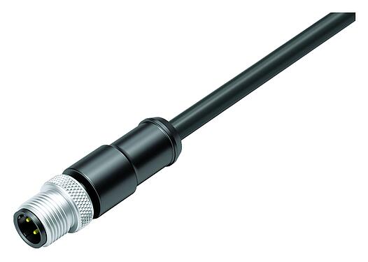 Illustration M12 Connecteur mâle, Contacts: 4, blindé, surmoulé sur le câble, IP67, Ethernet CAT5e, TPE, noir, 2 x 2 x AWG 24, 1 m