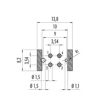 Conductor layout 09 0731 601 04 - M12 Male panel mount connector, Contacts: 4, shieldable, SMT, IP67
