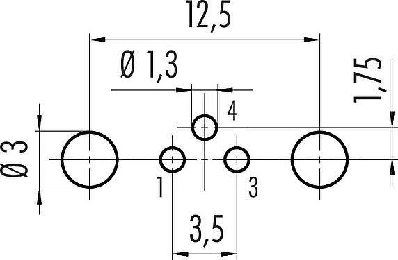 Conductor layout M8 Male panel mount connector, Contacts: 3, shieldable, THT, IP67, UL 2238, M8x1.0, Rear mounting, potted