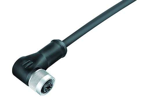 Ilustración 77 3534 0000 50708-0500 - M12-A Conector hembra en ángulo, Número de contactos: 8, blindado, moldeado en el cable, IP67, UL, PUR, negro, 8 x 0,25 mm², 5 m